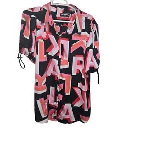 Karl Lagerfeld Graphic Print Button Front Blouse L